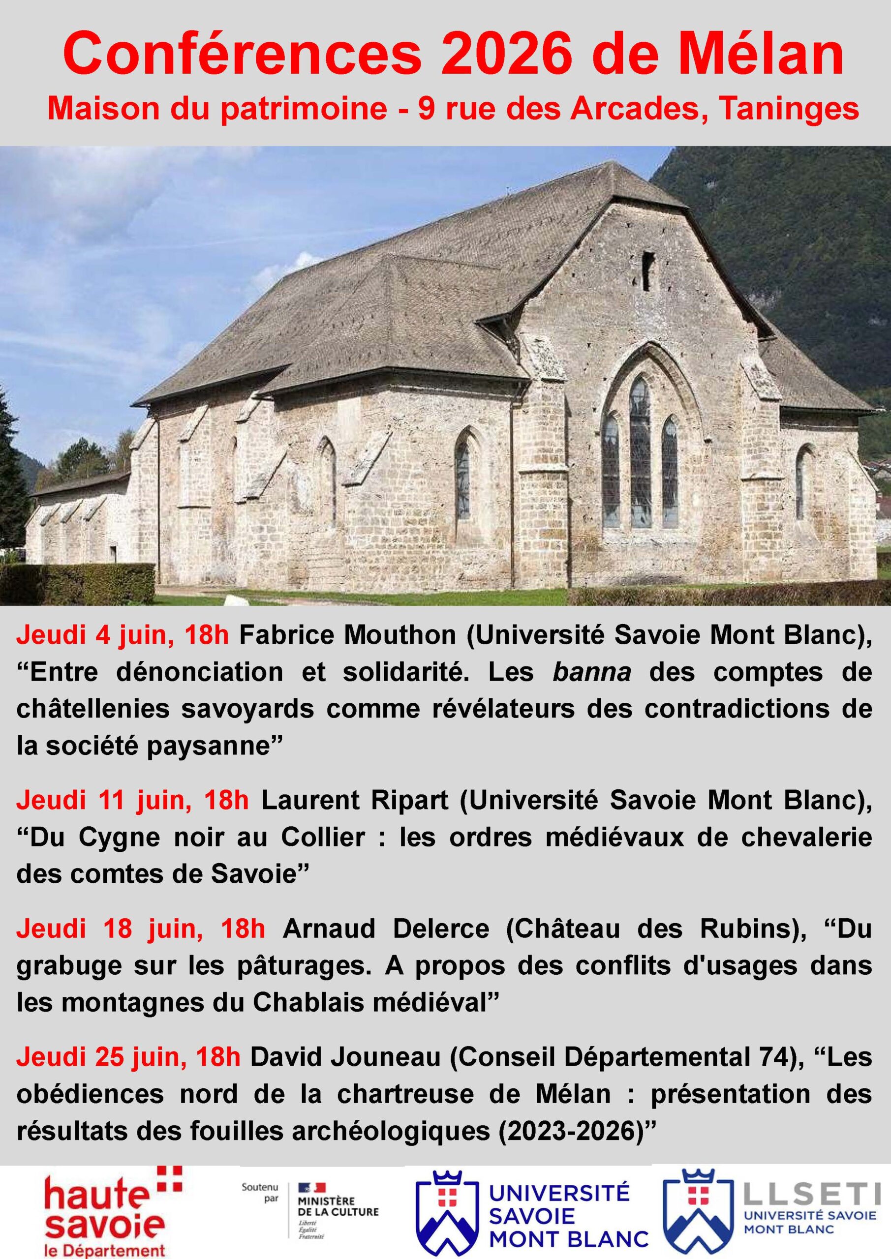Visuel de l'affiche des conférences de Mélan.